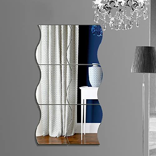 Lot de 6 miroirs muraux adhésifs en forme de vague pour salle de bain et décoration d'intérieur