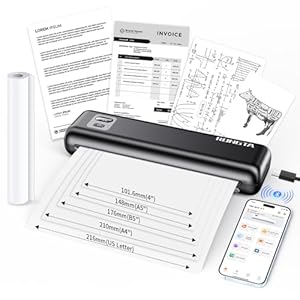 Rongta Thermal Portable Printer Wireless for Travel, F82 Inkless Bluetooth Printer Support A4 & US Letter Size, Compatible with Android iOS App Phone Mac Windows Laptop for Home & Office (Black)