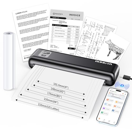 Rongta Portable Printer Wireless for Travel, Inkless Thermal Printers for 8.5" x 11" US Letter & A4 Size, Compatible with Android iOS Smartphone, Mac Windows Laptop for Office & Home (Black, Thermal)