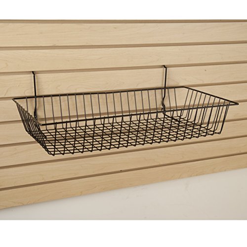 Black Wire Basket For Pegboard, Slatwall Or Gridwall (Set Of 6), Merchandiser Baskets, Perfect For Commercial Or Retailer, Black Vinyl Coated Wire Basket, 24” L X 12” D X 4” H, Shallow Baskets #TOP1