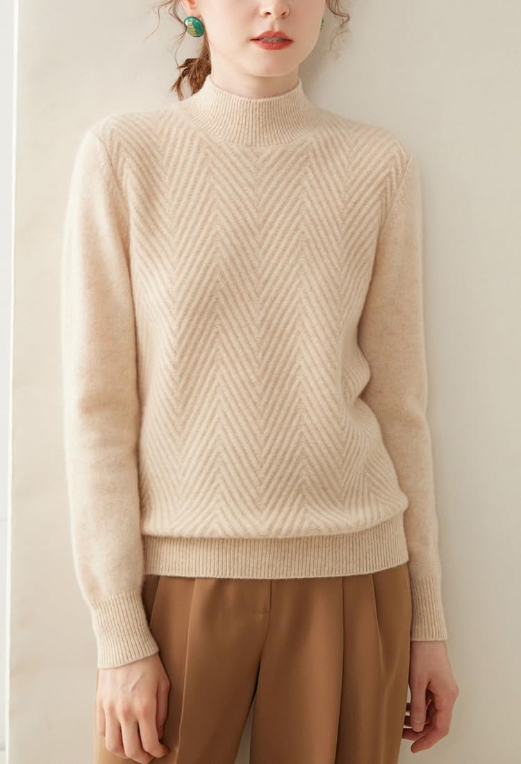 E-girl Maglione da donna 95% cachemire con colletto alto, a maniche lunghe, in lana di cashmere, a righe, sottile, spesso SH376