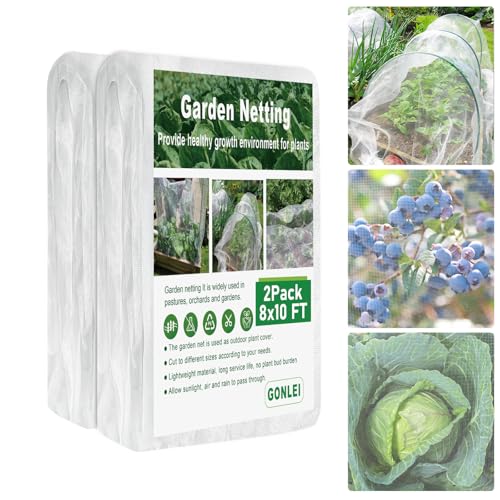 GonLei Garden Netting 2Pack 8X10FTPlants Garden Mesh Berry Netting Outdoor Mosquito Net,Garden Bed Fruit Tree Blueberry Shrubs Netting Plant Covers Row Vegetables Protection Barrier Net