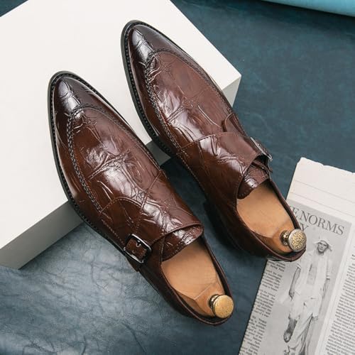 Monk Strap Shoes Men Classic Retro Formal Business Loafer Dress Shoes Lightweight Leather Slip On Comfort Wear Low Heel Pointed Plain Toe Buckle Pull-on Office Oxford Casual Elegant Wedding Footwear3