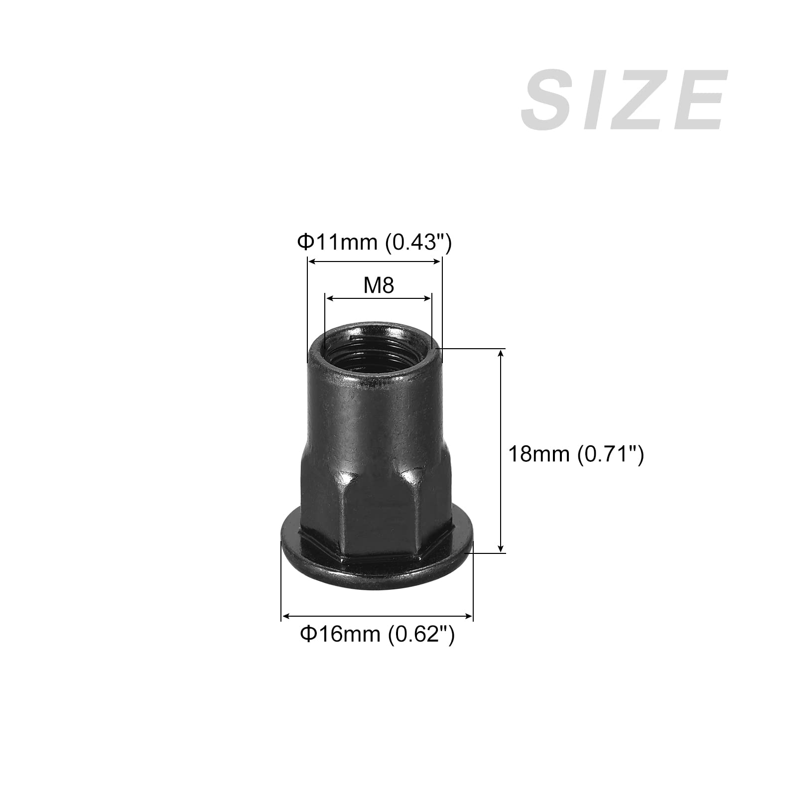 METALLIXITY Rivet Nuts (M8) 20Pcs, Carbon Steel Half Hex Threaded Insert Nuts - for Furniture Mechanical Fasteners Black - Image 2