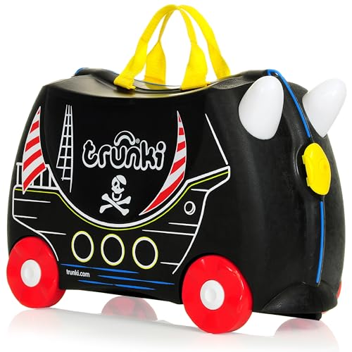 Trunki Handgepäck Und Kinderkoffer zum Draufsitzen | Kinder Risen Geschenk für Mädchen Und Jungen | Trolley Pedro Pirat (Schwarz)