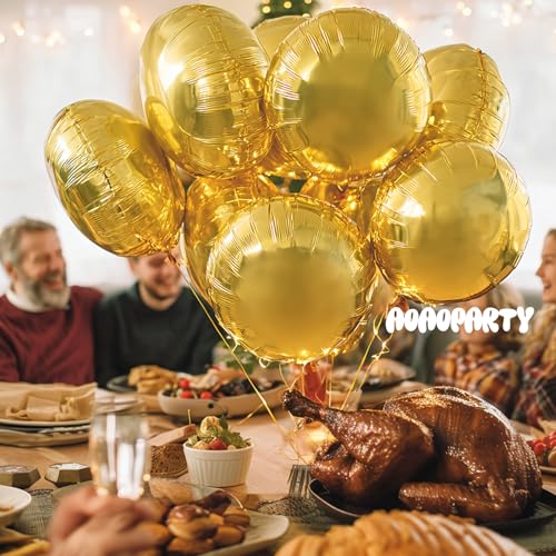 Image of 25Pcs Gold Round Shaped Foil Metallic Balloons 18 Inch for Birthday Wedding Anniversary Engagement Party Decorations Supplies