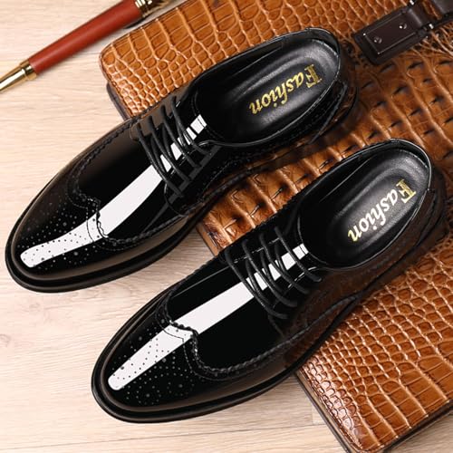 Men's Patent Leather Wingtip Carving Brogue Dress Shoes Fashion Classic Cap Toe Lace Up Low Top Oxfords Shoes Casual Business Formal Derby Shoes3
