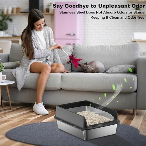 Arenero para Gatos de Acero Inoxidable con Tapa, Grande, Negro miniatura 5
