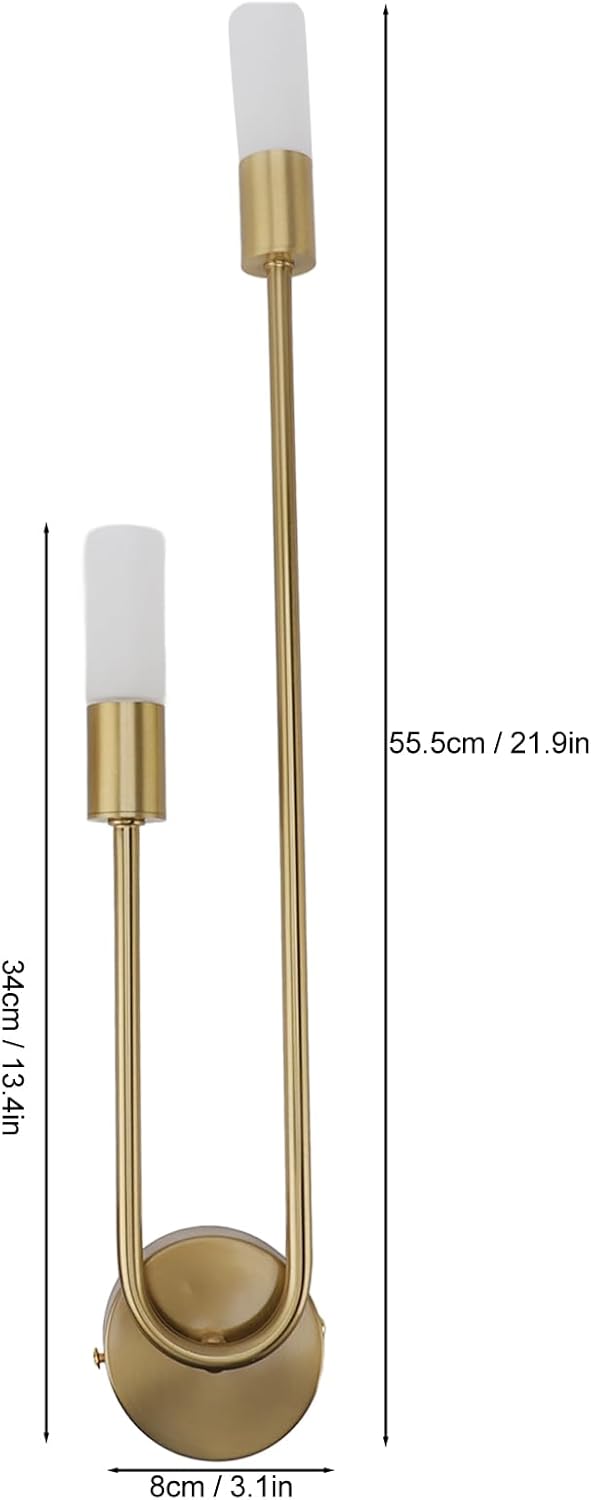 Dimensions of the Asixxsix LED Wall Sconce, showing length of 55.5cm (21.9in), width of 8cm (3.1in), and rod length of 34cm (13.4in).