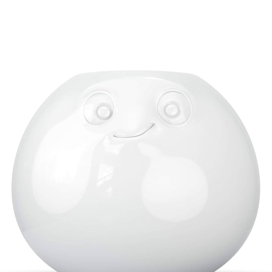 TASSEN Porcelain Flower Vase, Amused Face Edition, 6.5 Inches, White (Single Vase)