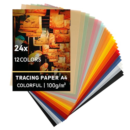 24 feuilles de papier calque coloré A4 – papier vitrail de qualité pour travaux manuels, lanternes, impression, dessins, scrapbooking et projets créatifs...