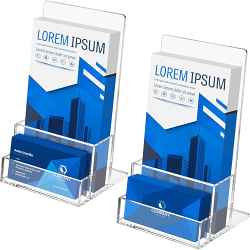 Rarapop Acryl Prospekthalter mit Visitenkartenhalter, 2er Pack durchsichtiger Flyerhalter Arbeitsplatte Broschürenständer für Zeitschriften, Broschüren, Menü, Visitenkarte (A6)