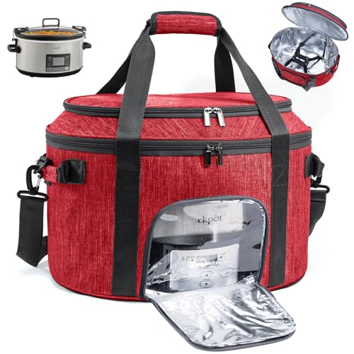 Double-Layer Slow Cooker Carrying Bag for 6-8 Quart CrockPot and Hamlton Beach Slow Cooker, Travel Bag with Lid Fastener for Crock-pot, Portable Carrier Case Slow Cooker Bag with See-thought Window