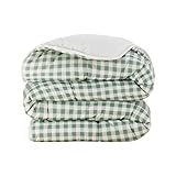 Aznar Edredón Invierno Vichy Algodón 100% Relleno Poliéster Reciclado 250g m² Suave Cálido Confort Térmico Verde, Cama 80/90 160X220cm