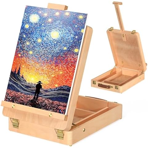 Wooden Tabletop Easel, Adjustable Table Top Art Easels for Painting, Beechwood Sketchbox Easel, Portable Artist Desktop Case for Beginners and Professionals Cover