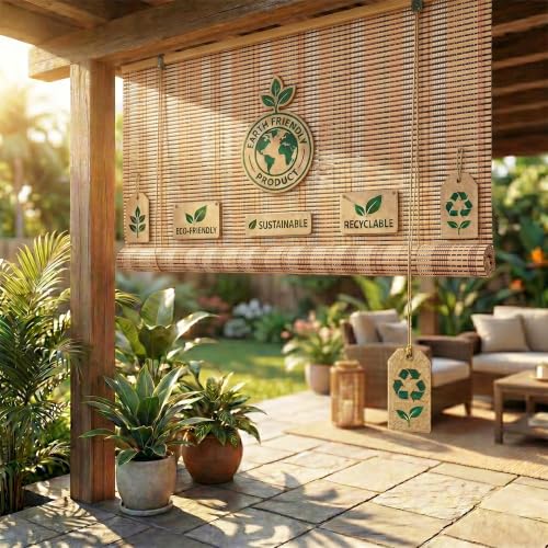 Image of Story@Home Bamboo Blinds for Balcony W 3 ft x H 7 ft | Rope Mechanism Roll Up Down Bamboo Shade for Sunlight Dust Protection Window Chick Blinds for Balcony Restaurant Hotel Dhaba Resort-Beige & Black