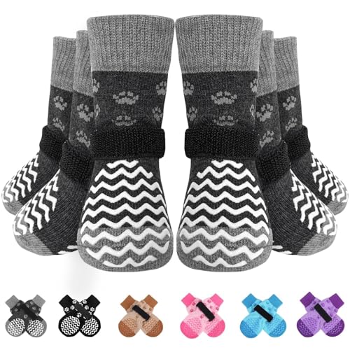 EXPAWLORER 6Pcs Anti Slip Dog Socks to Prevent Licking Paws, Dog Shoes for Hot Pavement, Double...