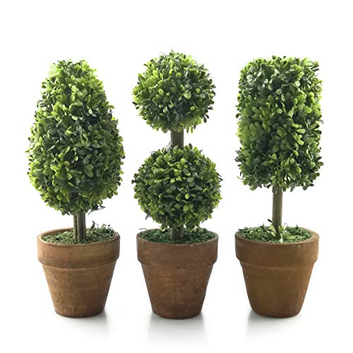 Small Artificial Plants 8.25' Plastic Fake Green Topiary Shrubs with Pot for Home D&eacute;cor &ndash; Set of...