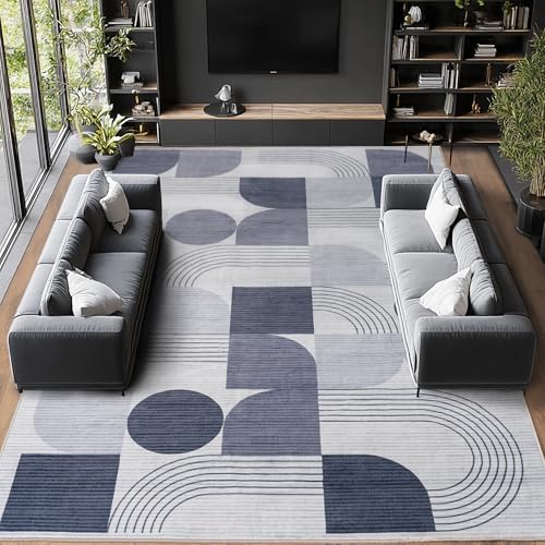 Calinline Teppich Wohnzimmer, Moderne Abstraktem Muster Wohnzimmerteppich, Anthrazit 120x160 cm Kurzflor Wohnzimmer Waschbare Teppiche, Groß Carpet Wollteppich für Schlafzimmer Büro Esszimmer