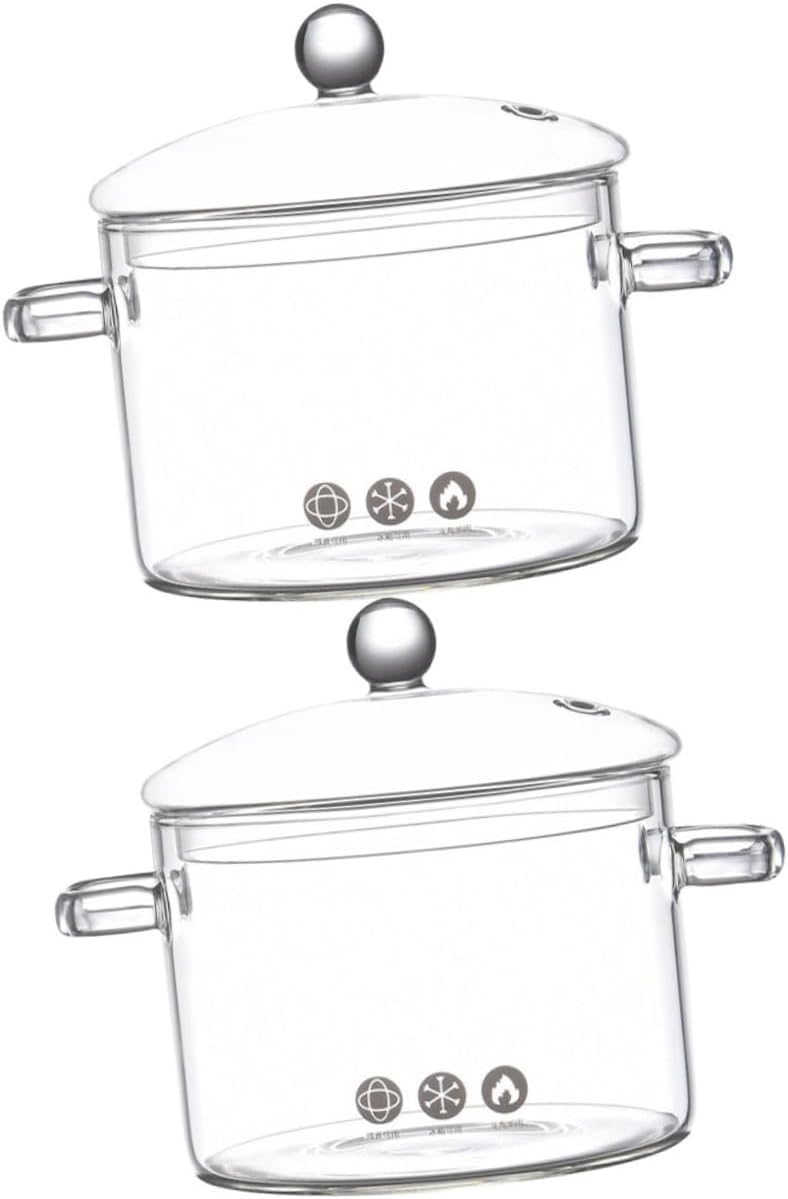 Mikinona 2pcs Glass Cooking Pot Lid Saucepan for Noodles Soups and Stews Design Comfortable Handle for Home Use