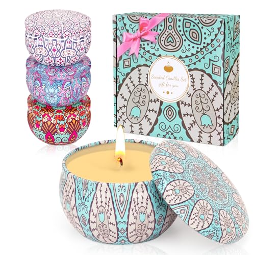 Scented Candles Gift Set for Women Men, Aromatherapy Candle Set Soy Wax 4 Pcs,Stress Relief Fragrance Candle Tea Lights Lavender,Blue Bell,Wood Sage&Sea Salt for Birthday/Valentine's Day/Christmas