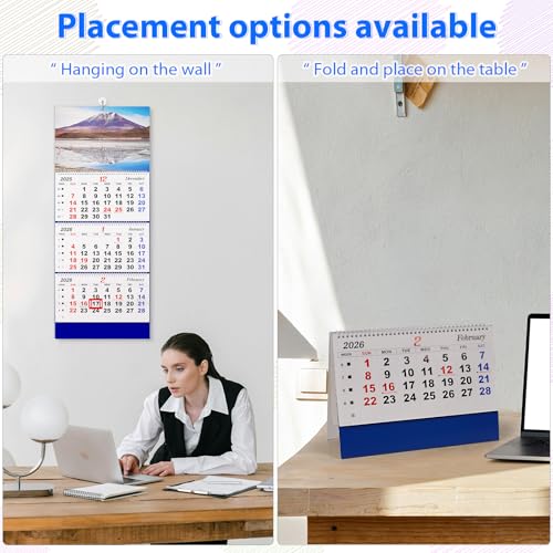 Image of Flenpptly 2026 Wall Calendar Large Wall Calendar 3 Month Display Vertical Calendar with Thick Paper 33 inch x 13 inch from Dec 2025 to Jan 2027 for Perfect Daily Planner (Blue-2)