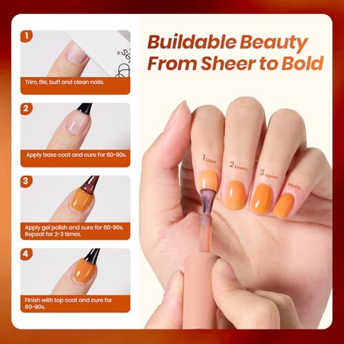 Image of Beetles Jelly Tortoise Nail Gel Polish Set| 6 Transparent Summer Colors Brown Amber Orange Caramel Dark Red Pumpkin Sheer Gel Nail Polish|Soak Off UV LED Nail Art DIY Salon at Home Tortoiseshell Jelly