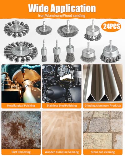 Image of 24 Pcs Wire Wheel Brush for Drill, Heavy Duty Drill Wire Brush Set