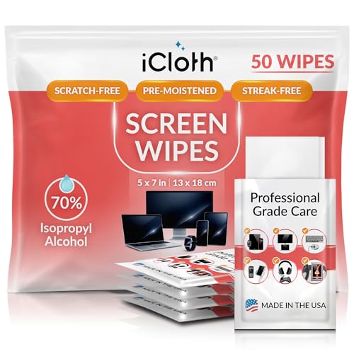 iCloth 70% Isopropyl Alcohol Large Screen and Electronics Wipes, Lint-Free, Streak-Free...