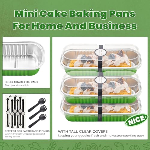 Image of NPLUX Mini Loaf Pans with Lids, 50 Pack Green 6.8oz for Holiday Treats | Suitable for mini breads, tart portions, dips and sweets; works well for made-ahead dessert batches.