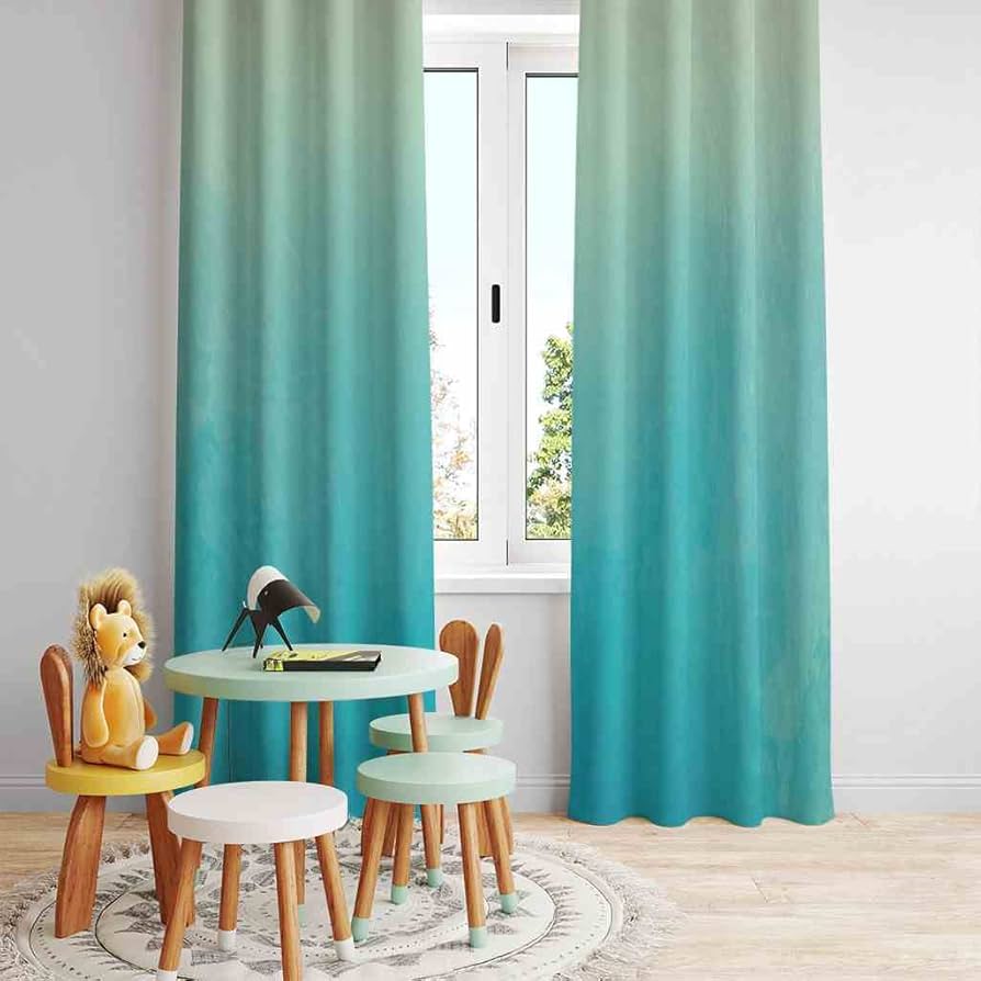 Amazon｜MOFIDOSA 遮光カーテン 2枚組 青と緑の水彩