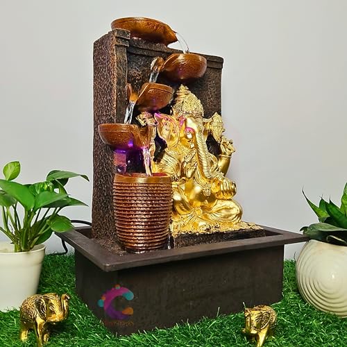 Image of Decorative Water Fountain for Home Decor, Office, Indoor & Outdoor, Garden, Puja Room, Vaastu, Reception, Spa, Gifting. (Diya Ganesha)