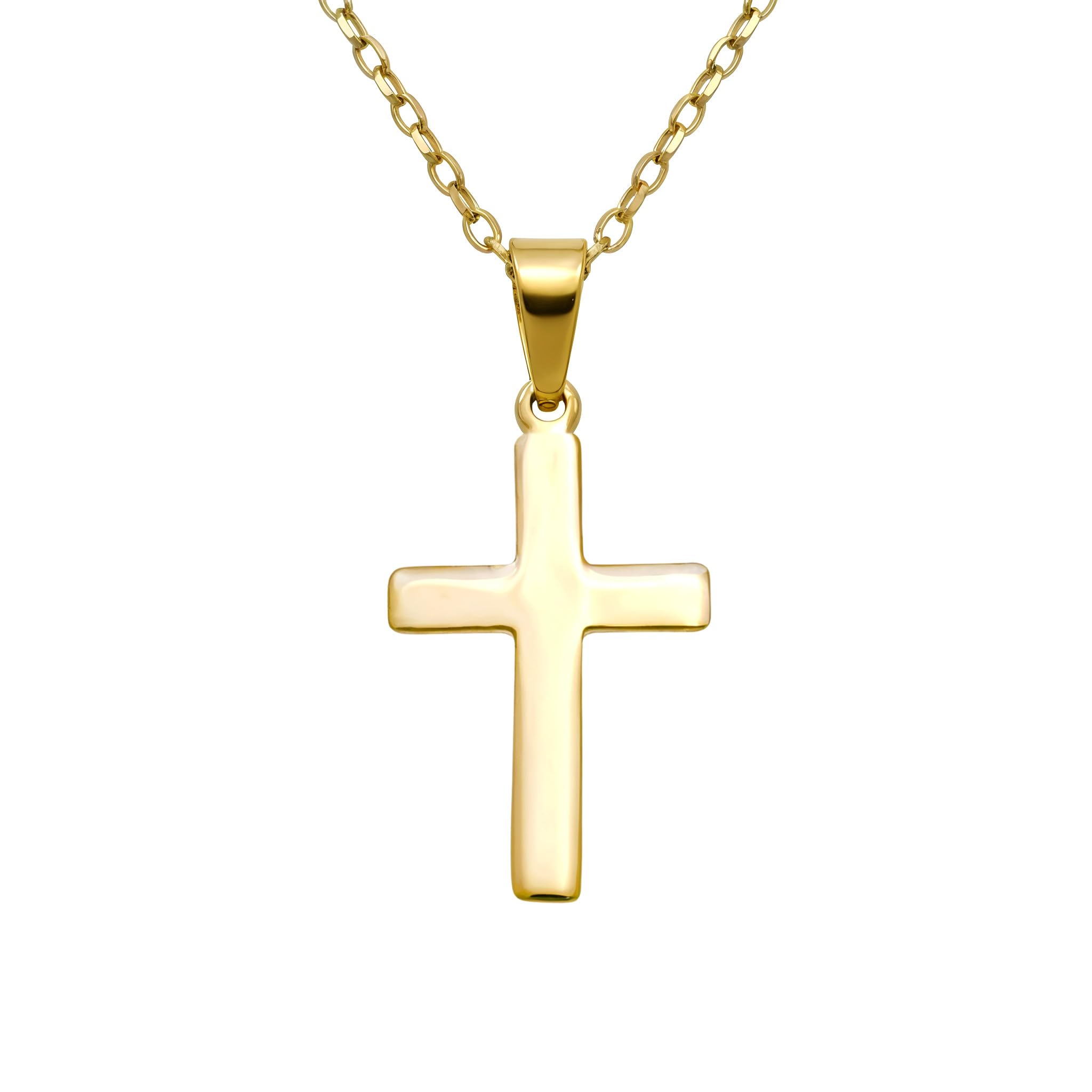 Alexander Castle Collar de cruz de oro macizo de 9 quilates para mujer, colgante de cruz con cadena de oro de 9 quilates de 18 pulgadas y caja de regalo de joyería, 25 mm x 14 mm