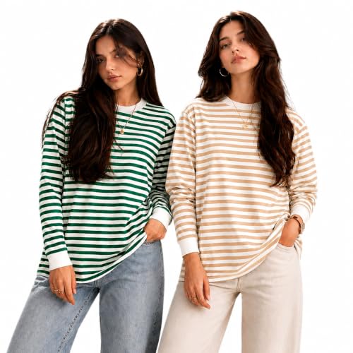 Image of VIMAL JONNEY Women Striped T-Shirt || T-Shirt for Women || Full Sleeve T Shirt || T-Shirt-VIMAL640620