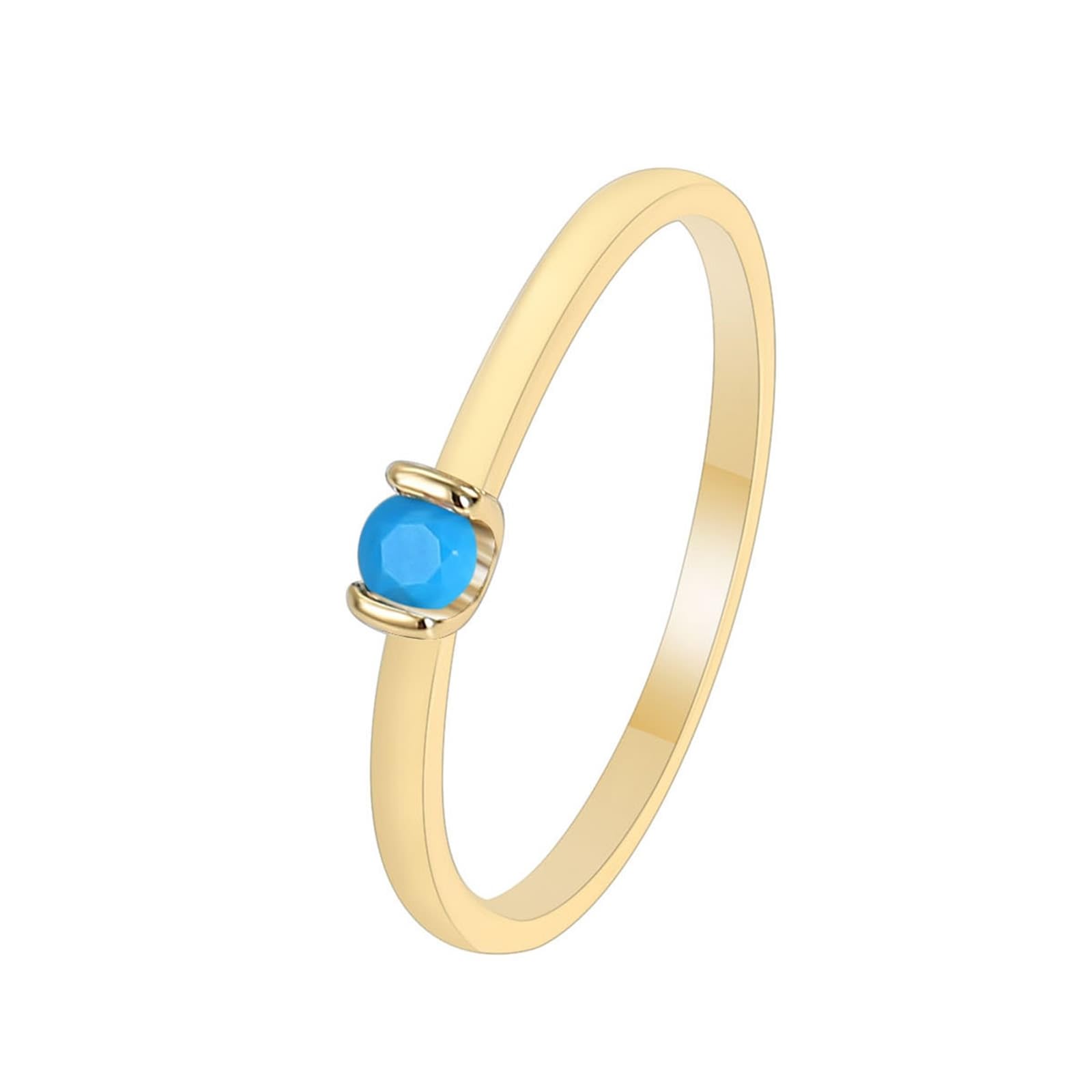KnSam Anillo de oro amarillo de 9 K/14 K/18 K, joyas auténticas, solitario clásico, anillos de amistad con turquesa (corte redondo azul), anillo solitario Au375/585/750, talla 47-65