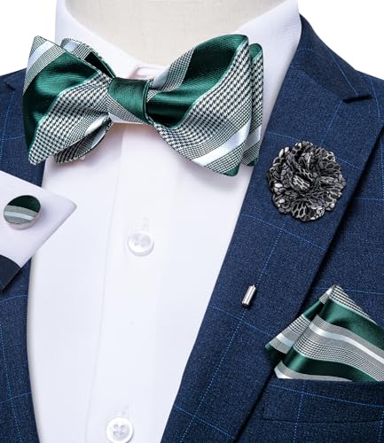 Image of DiBanGu Paisley Bow Ties for Men Silk Self Tied Bowtie and Pocket Square Cufflinks with Lapel Pin for Wedding Party