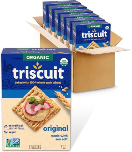 Triscuit Organic Original Whole Grain Wheat Crackers, Vegan Snacks, 6 Boxes