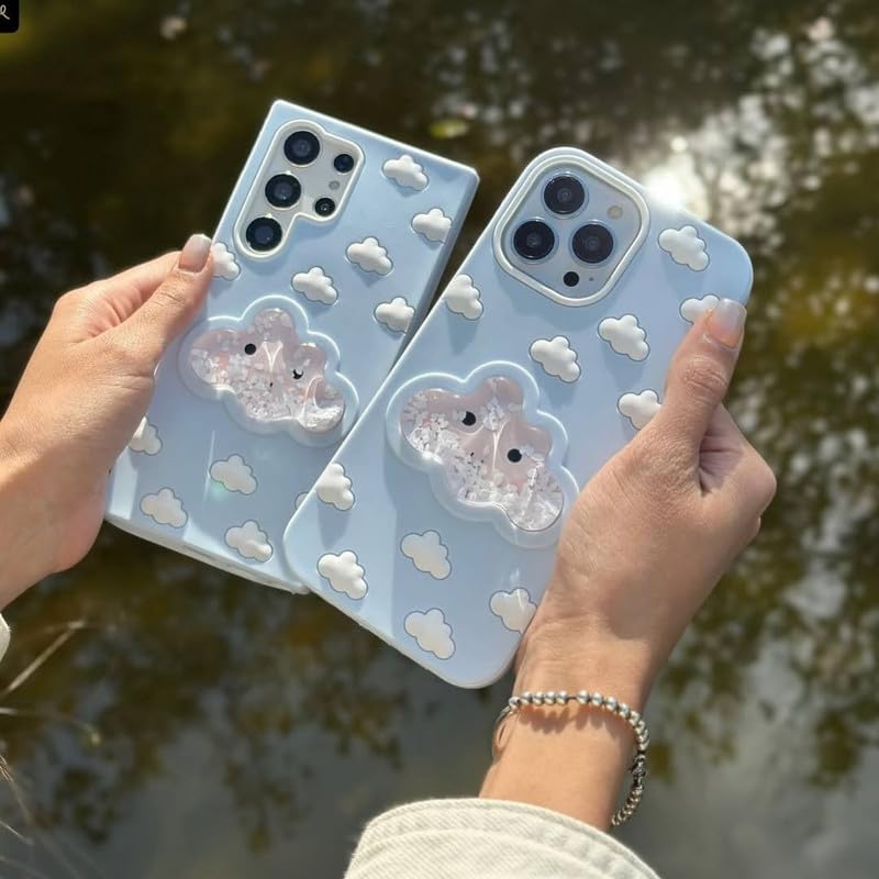 Image of COVERLY for iPhone 15 Pro Max 3D Blue Water Clouds Cartoon Case,Premium Silicone Case with Sky Aqua Cloud Liquid Floating Adorable Dream Full Protective Cute Kawaii Cover for Apple iPhone 15 Pro Max