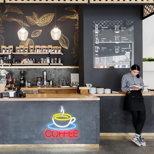 Image of Coffee Sign Coffee Neon Sign Coffee LED Sign, Coffee Bar Neon Sign But First Coffee Neon Sign Coffee Bar Decor for Coffee Shop Home Coffee Lovers Art Wall Decor, 10.2 inch x 9.7 inch