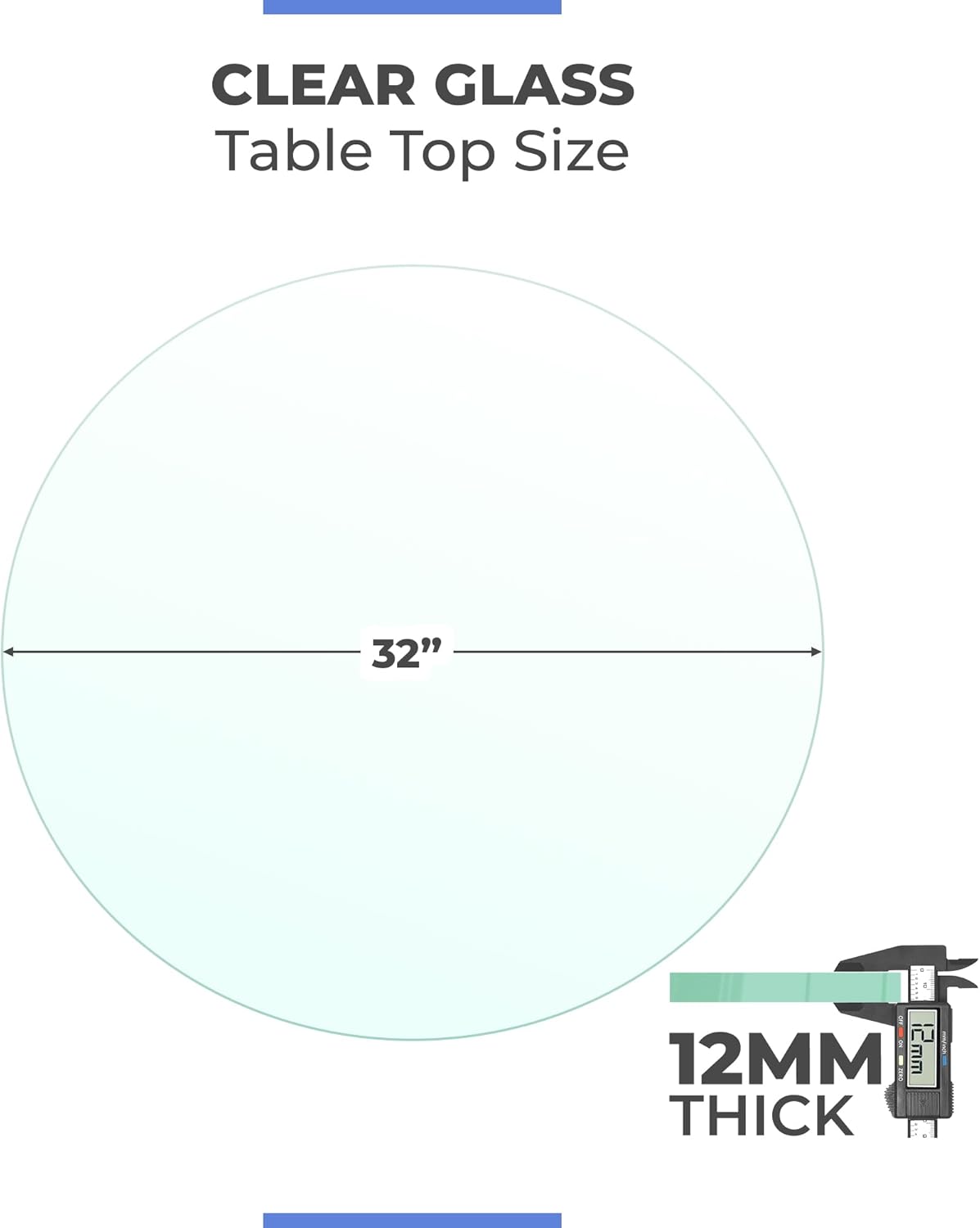 32 Inch Round Clear Tempered Glass Table Top with 1/2" Thick Flat Polished Edges for Dining, Coffee Table, or Office Use by Fab Glass and Mirror
