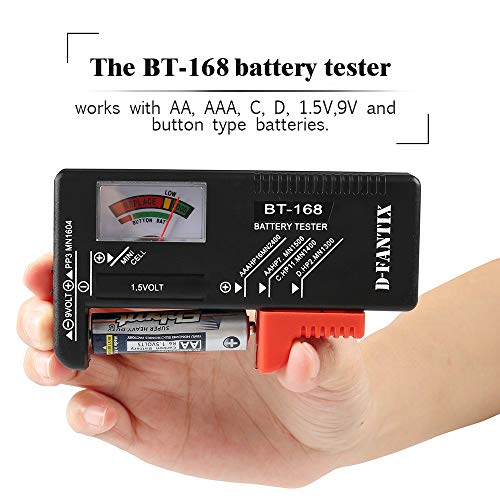Image of D-FantiX Battery Tester, Universal Battery Checker Small Battery Testers for AAA AA C D 9V 1.5V Button Cell Household Batteries Model BT-168 (Pack of 2)
