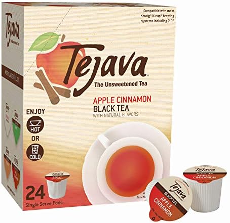 Tejava Unsweetened Black Tea with Natural Apple-Cinnamon Flavor Pods, Award-Winning Tea, 100% recyclable Single Serve Cups (24 Pack)
