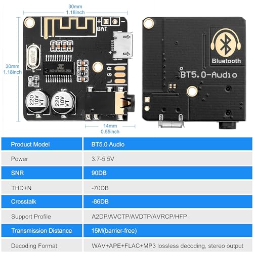 5pcs Bluetooth Audio Receiver Board BT 5.0 Stereo Audio Amplifier 3.7-5V Car Speaker Amplifier for DIY - Thumbnail 7