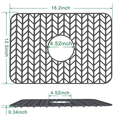 Image of GUUKIN Sink Protectors for Kitchen Sink Grid 18-3 /16 inch X 12-1 /2 inch | Centered Drain for Single Sink Bowl with Corner Radius 4-11 /16 inch