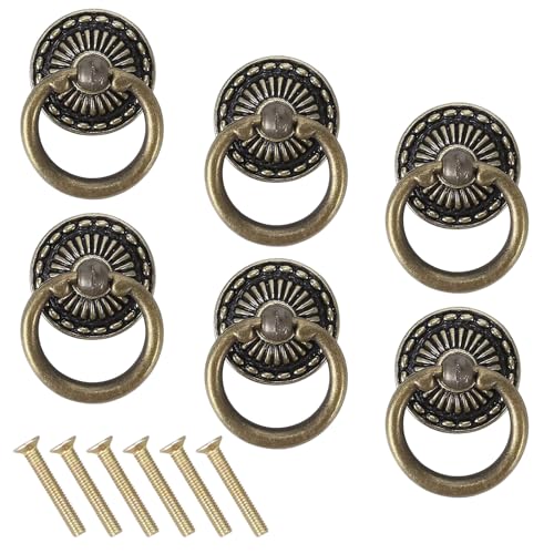 6 Pezzi Pomelli ad Anello per Cassetti e Credenze Maniglie per Mobili Vintage Maniglie Armadio Antichi Goccia Armadietti, Manopole Tirare Tiro Maneggiare Retrò Antico Tirano per Cucina Armadietti