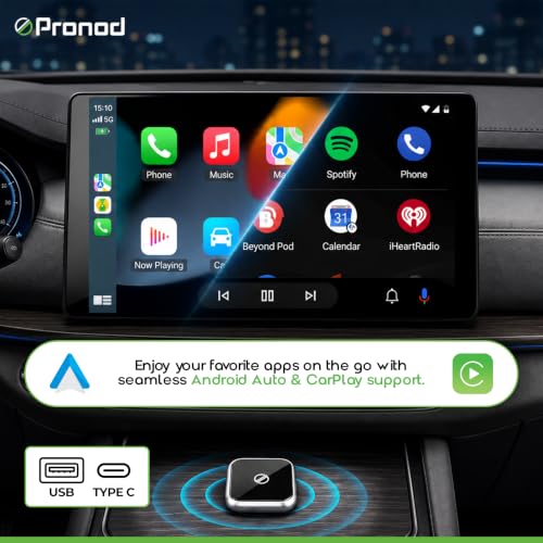 Image of PRONOD Wireless CarPlay & Android Auto Adapter | Convert Factory Wired CarPlay to Wireless | Fast Bluetooth & 5GHz WiFi | Auto Reconnect | USB & Type-C | Plug & Play | Compatible with iPhone iOS