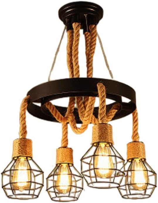 Plafonnier suspendu corde de chanvre 6 lumières style vintage