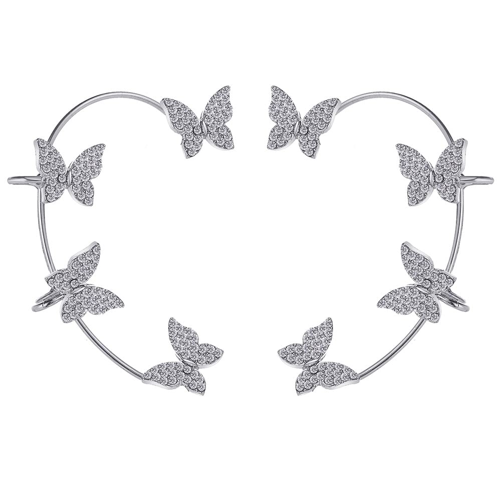 2PCS Women's Clip-On Earrings Hook Without Pierced Rose Flower Ear Bone Clip Ear Clip Butterfly