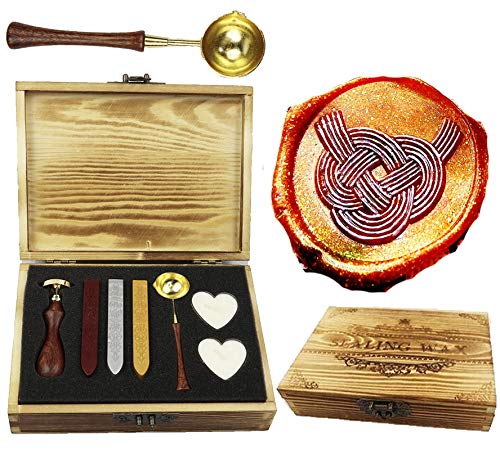 Kit cachet de cire nœud celtique Cteb avec poignée en bois et cuillère pour invitations