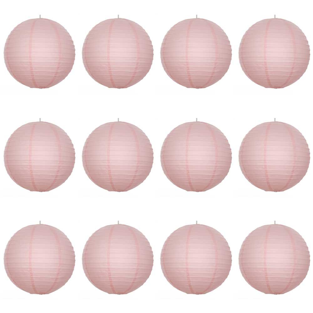 12 x 12" Pink round paper lantern with wire ribbing - Value pack